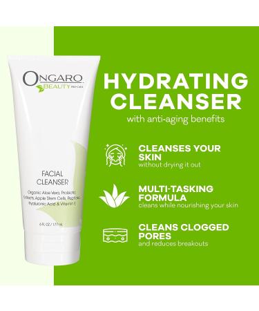 Ongaro Beauty Hydrating Face Cleanser - Gentle Facial Wash with Organic Aloe Vera, Hyaluronic Acid, and Vitamin E - For All Skin Types - 6 fl oz - Buy Online on GoSupps.com
