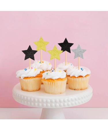 120 Pcs Star Cupcake Toppers Happy New Year Glitter Black Gold and Silver Star Cake Topper Picks Toothpick Toppers New Year Photo Props for New Year Party Supplies (Star) - Buy Online on GoSupps.com