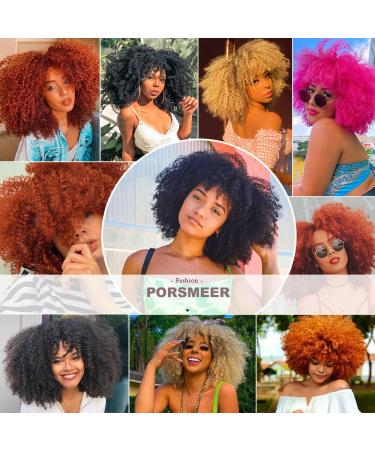 14-Inch Porsmeer Curly Afro Wig for Women | Fluffy Kinky Curly Bob in Dark Brown & Auburn | Volume Hair Wig for Black Women - Buy Online on GoSupps.com