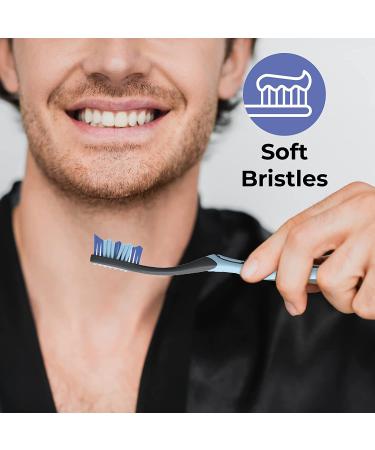 REACH Essentials Toothbrush with Caps, Multi-Zoned Angled Soft Bristles, Contoured Handle & Tongue Scraper - 6 Count - Buy Online on GoSupps.com