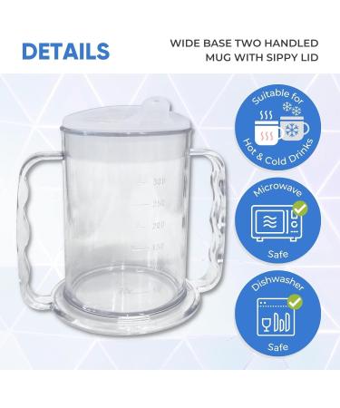 Wide Floor Two Handles Drinking Cup with Beak Lid - Adult Drinking Aid for Dementia & Arthritis | Stable Double Handle Mug - Buy Online on GoSupps.com