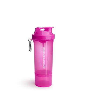 Smartshake Slim Protein Shaker Bottle With Storage 400ml to 500ml Leakproof BPA Free Small Protein Shake Bottles Smart Shaker Cup for Women + Men Neon Pink