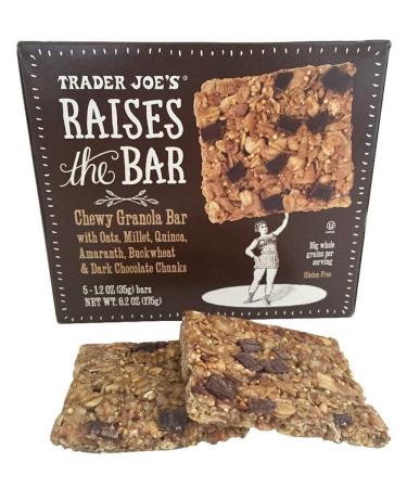 Trader Joe's Raises the Bar Gluten Free Chewy Granola Bars, 5 Count Box, 1.2 oz Bars (Dark Chocolate Chunk)
