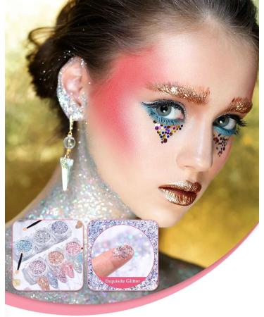  LEEQBCR LEEQBCR 1 set of 6 colors of glitter for gel nails chrome nails with transparent glitter gel glitter - Buy Online on GoSupps.com