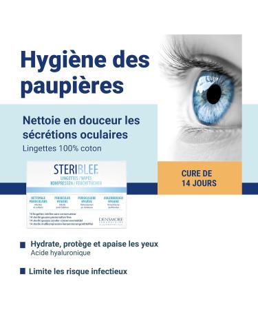 Densmore Sterile Cleaning Towels for Eye Hygiene - 14 Applications with Hyaluronic Acid & Chamomile - Fight Inflammation Infections & Allergies - Made in Europe - Buy Online on GoSupps.com
