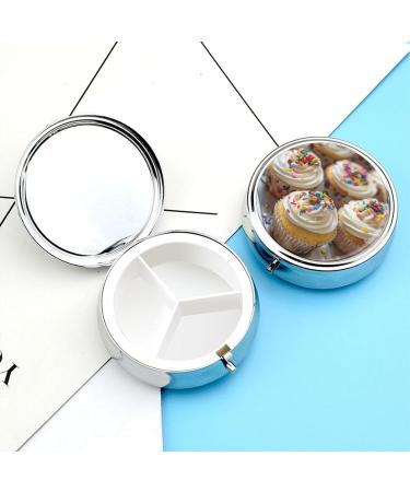 Round 3-Compartment Pill Organizer - Decorative Portable Metal Pill Box with White Icing Print | Perfect Travel Medicine Case - Buy Online on GoSupps.com
