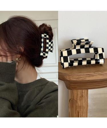 2 Pack Vintage Checker & Banana Hair Clips - Acrylic Black & White Jaw Clips for Strong Hold | French Tortoise Grip Jewelry for Women & Girls - Buy Online on GoSupps.com
