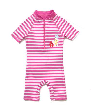 BONVERANO Baby Girls Sunsuit/Swimsuit UPF 50+ Sun Protection One Pieces Short Sleeves with Sun Hat. Stripe One Size