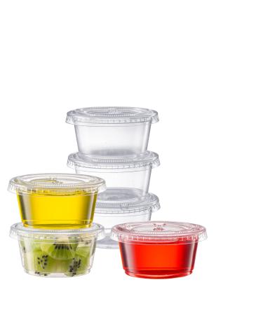 Pantry Value 100 Sets - 2 oz. Jello Shot Cups with Lids, Small Plastic Condiment Containers for Sauce, Salad Dressings, Ramekins, & Portion Control 2 oz. - Clear