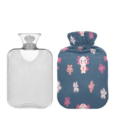 Axolotl's hot water bottle with flowers 2 l winter heat bottle hot water bottle soft plush cover hand feet warmer for children men and women