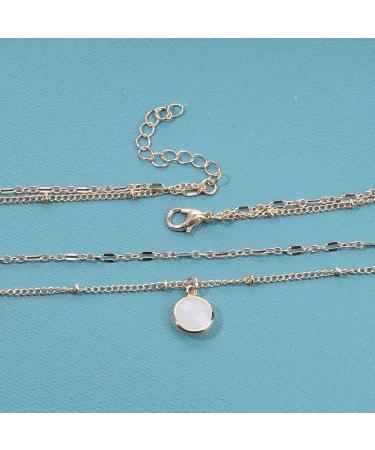 Boho Layered Opal Moonstone Choker Necklace | Gold Round Opalite & Clear Quartz Jewelry for Women & Girls - Buy Online on GoSupps.com