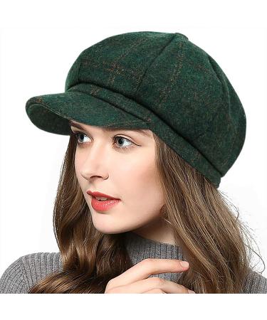 PanPacSight Women's Newsboy Hats Fall Wool Cabbie Beret Tweed Girls Paperboy Cap 5-green
