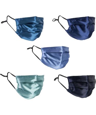 HABAC STUDIO Pack of 5 Satin Silk Face Masks Reusable Cover Bandana Balaclavas Face Masks Washable UK Black Face Mask with Nose Wire Pleated Face Mask for Women Men Adjustable. Blues - Buy Online on GoSupps.com
