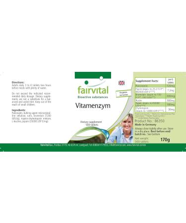 Fairvital | Vitamenzymes - Enzyme Complex - with Pancreatin Papain Bromelain Rutin. Trypsin and Chymotrypsin - 500 tablets - Buy Online on GoSupps.com