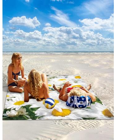 Watercolor Daisy Flowers Beach Blanket - Extra Large 95x80in, Waterproof & Sandproof Picnic Blanket for Outdoor Adventures - Lightweight & Portable - White Farm Floral Design - Buy Online on GoSupps.com
