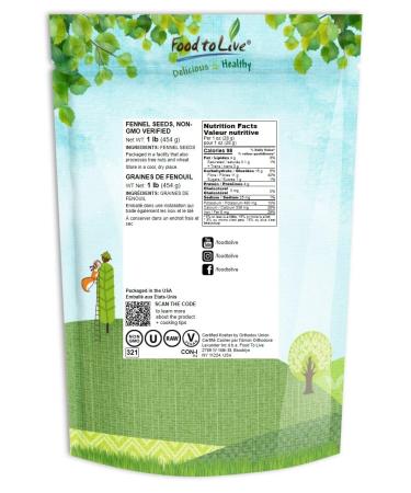Non-GMO Fennel Seeds 1lb - Whole & Raw, Non-Irradiated, Kosher, Vegan, High Fiber. Ideal for Fennel Tea, Seafood, Indian & Middle Eastern Dishes - Bulk Pack - Buy Online on GoSupps.com