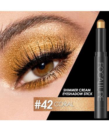 FOCALLURE Shimmer and Matte Cream Eyeshadow Stick - Coral | Long Lasting Waterproof Eye Makeup Pen - Buy Online on GoSupps.com