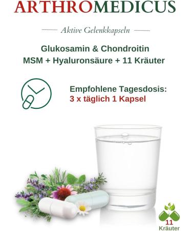 Buy Swissmedicus Arthromedicus Glucosamine & Chondroitin 120 Capsules with MSM Hyaluronic Acid & 11 Herbal Extracts - European Quality for Joint Health | International Shipping Available - Buy Online on GoSupps.com