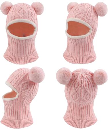 XIAOHAWANG Winter Hood Hat for Kids | Knit Earflap Cap with Fleece Lining | Pink Pompom | Toddler Boys Girls 3-10 Years - Buy Online on GoSupps.com