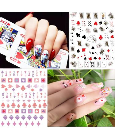 Poker Nail Art Stickers - Self-Adhesive Playing Card Decals for DIY Manicure - Geometric Numbers/Letter Style Design - 10 Sheets - Buy Online on GoSupps.com