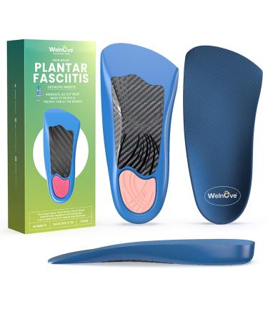 Plantar Fasciitis Heel Inserts Insoles - Welnove Arch Support Anti-Slip Cushions for Foot Heel Pain Relief Heel Cups Orthotic for Flat Feet Heel Spur and Achilles Tendinitis Women s 6-10 Blue Women's 6-10