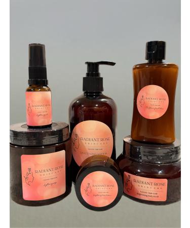 Radiant Rose Skincare Set 6-Piece Collection with lightening Oil lightening body Lotion Brightening Hand Lotion lightening body Soap brightening Face Cream brightening Body Scrub