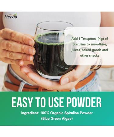 Herba Organic Spirulina Powder 250g Certified USDA Organic & Tested for Heavy Metals | Made in Canada | Pure Spirulina Powder Organic Canada - Buy Online on GoSupps.com