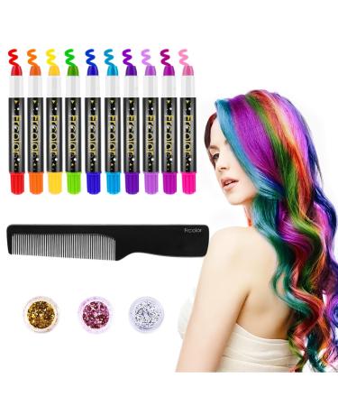 FRCOLOR Hair Chalk for Girls 10 Color Temporary Hair Paint for Kids Washable Hair Dye Hair Color Pens Halloween Christmas Girls Makeup Accessories