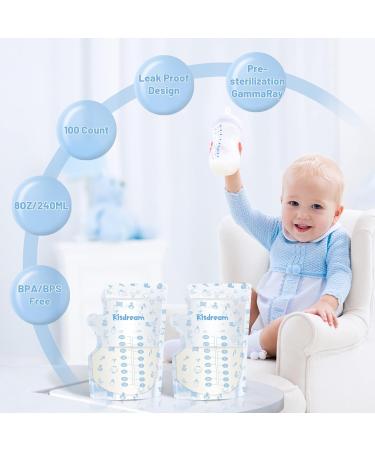 Breast Milk Storage Bags BPA Free Pre-sterilized Breastmilk Storag Organizer for Breastfeeding with Pour Spout Self-Standing Bag for Saving Space Large Capacity 8oz / 240 ml with 100 Count - Buy Online on GoSupps.com