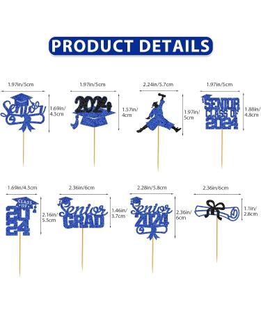 40Pcs Graduation Cupcake Toppers 2024 Blue Glitter Senior Class of 2024 Cupcake Toppers Diploma Grad Cap Cupcake Picks 2024 for Grade Graduation Party Supplies - Buy Online on GoSupps.com