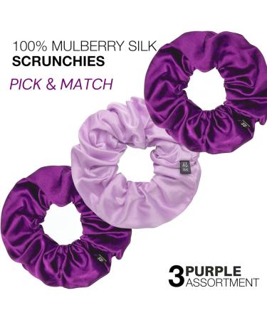 BasicSense Silk Hair Scrunchies Set - Luxurious Mulberry Hair Tie - Skinny Large Scrunchy - Purple Assortment - Set of 3 - Buy Online on GoSupps.com
