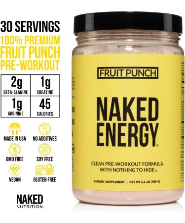 Naked Energy Fruit Punch Pre Workout Supplement - Vegan Friendly, No Added Sweeteners, Colors, or Flavors - 30 Servings - Buy Online on GoSupps.com