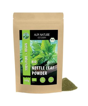 Organic Nettle Powder (500g 1.1lb) Ground Nettle from Controlled Organic Cultivation Gluten-Free Lactose-Free Laboratory-Tested Vegan 100% Natural Gently Ground of Course Without additives 500 GR