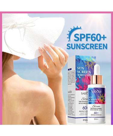 Face Serum SPF 60+ | Invisible Daily Sunscreen with Hyaluronic Acid & Niacinamide | Lightweight 24h Moisturizing Protection for Women - Buy Online on GoSupps.com