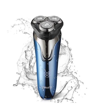 YOHOOLYO Electric Razor for Men Shavers for Men Rotary Shaver Razor Wet and Dry with Pop-Up Trimmer IPX7 Waterproof USB Rechargeable Blue