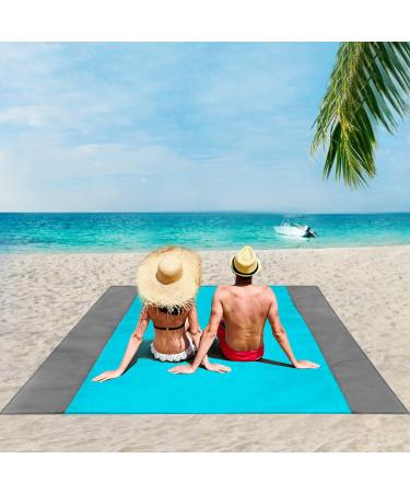 ISOPHO Beach Blanket, 79''83'' Picnic Blankets Waterproof Sandproof for 4-7 Adults, Oversized Lightweight Beach Mat, Portable Picnic Mat, Sand Proof Mat for Travel, Camping, Hiking, Packable w/Bag Blue(79''83'')