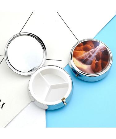 Round Antelope Canyon Print Pill Box | 3-Compartment Portable Medicine Organizer | Decorative Metal Pocket Pill Case - Buy Online on GoSupps.com