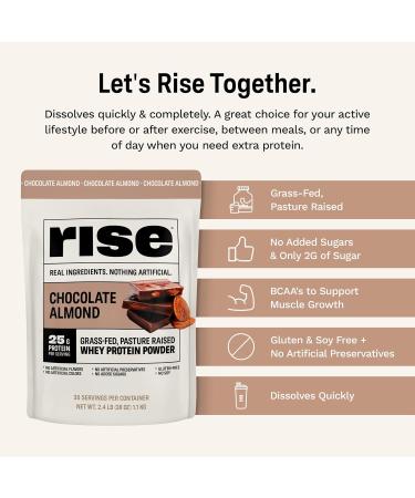 Buy Rise Whey Protein Powder - Chocolate Almond | 25g Protein Sugar-Free Gluten-Free No Artificial Additives (2.4 lbs) - International Shipping Available - Buy Online on GoSupps.com