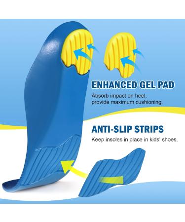 Kids Orthotic Arch Support Insoles for Flat Feet & Heel Pain - Blue (UK 12.5-1 / EU 31-33) - Buy Online on GoSupps.com