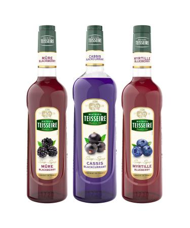 TEISSEIRE black fruit syrups - Blackberry, Blackcurrant, Blueberry - 2x70cL and 1x1L