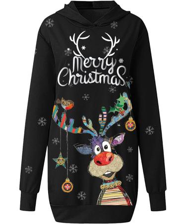 Hanxiulin Women's Christmas Rock Long Sleeve Hoodie Mini Pullover Dress - Oversized Black Sweatshirt XL - Buy Online on GoSupps.com