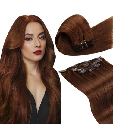 Laavoo clip in extensions real hair 70g 5pcs 30cm Auburn brown smooth hair clip extensions real hair red-brown clip in hair extension real hair extensions clip 30cm-70g 4.3#33