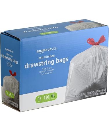 Amazon Basics Flextra Tall Kitchen Drawstring Trash Bags - 13 Gallon, Fresh Scent, 120 Count - Buy Online on GoSupps.com
