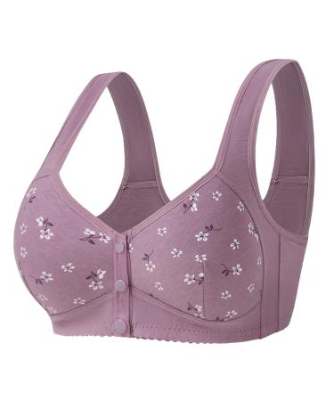 Lyaart large size Non-steel ring non-stained back lifting breast lifting soft front open buckle daily sleep daily bh 105b purple-gray