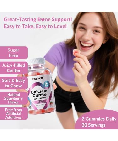 Calcium Citrate Gummies 1200mg with Magnesium Vitamin D3 K2 Calcium Supplements for Women & Men- Easy to Digest Vegan Gluten Free Sugar Free- Strawberry Flavor 120 Calcium Gummies 60 Count (Pack of 2) - Buy Online on GoSupps.com