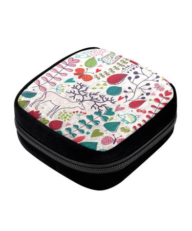 GIAPB Period Bag Sanitary Napkin Storage Bag Pad Holder for Period Makeup Pouch Vintage Flowers Deer Color5102