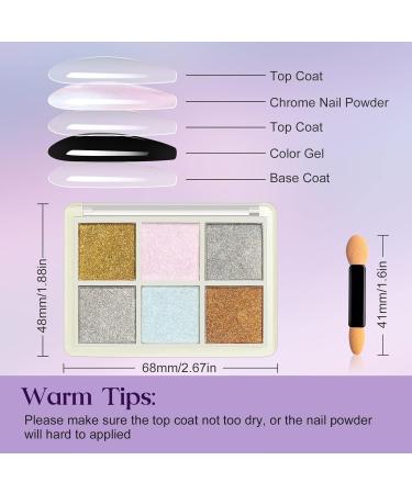 Mizhse Chrome Nail Powder | Laser Holographic Chameleon Metallic Glitter | 6 Colors with Brush | DIY Nail Art Studio Supplies - Buy Online on GoSupps.com