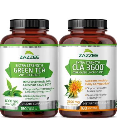 Zazzee Slimming Herbal Supplement Bundle | High Strength Conjugated Linoleic Acid Softgels Plus EGCG Green Tea Extract Capsules | Non-GMO & ISO Lab Tested