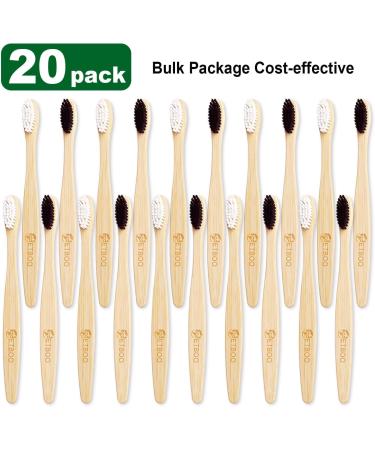 20 Eco-Friendly Bamboo Toothbrushes Set | BPA-Free Bristles | Black & White Wooden Handle for Adults - Buy Online on GoSupps.com