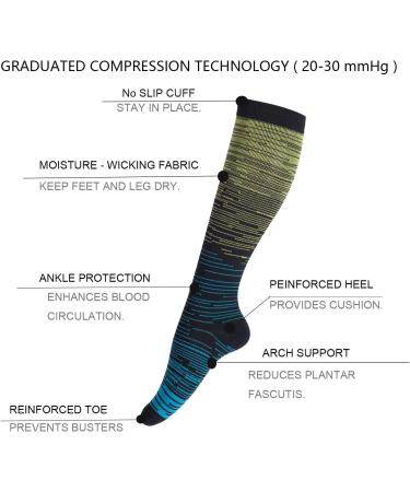 LEOSTEP Compression Socks 4Pair for Men & Women | Non-Slip Long Tube Stockings for Running, Travel, Pregnancy | 20-30 mmHg, L-XL, Stripe - Buy Online on GoSupps.com